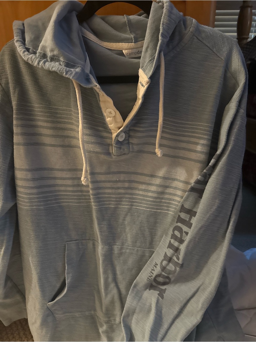 Light Blue Striped Hooded Pullover